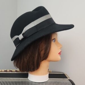 VINTAGE 1950s LANCASTER BLACK 100% WOOL FEDORA HAT WPL 4384